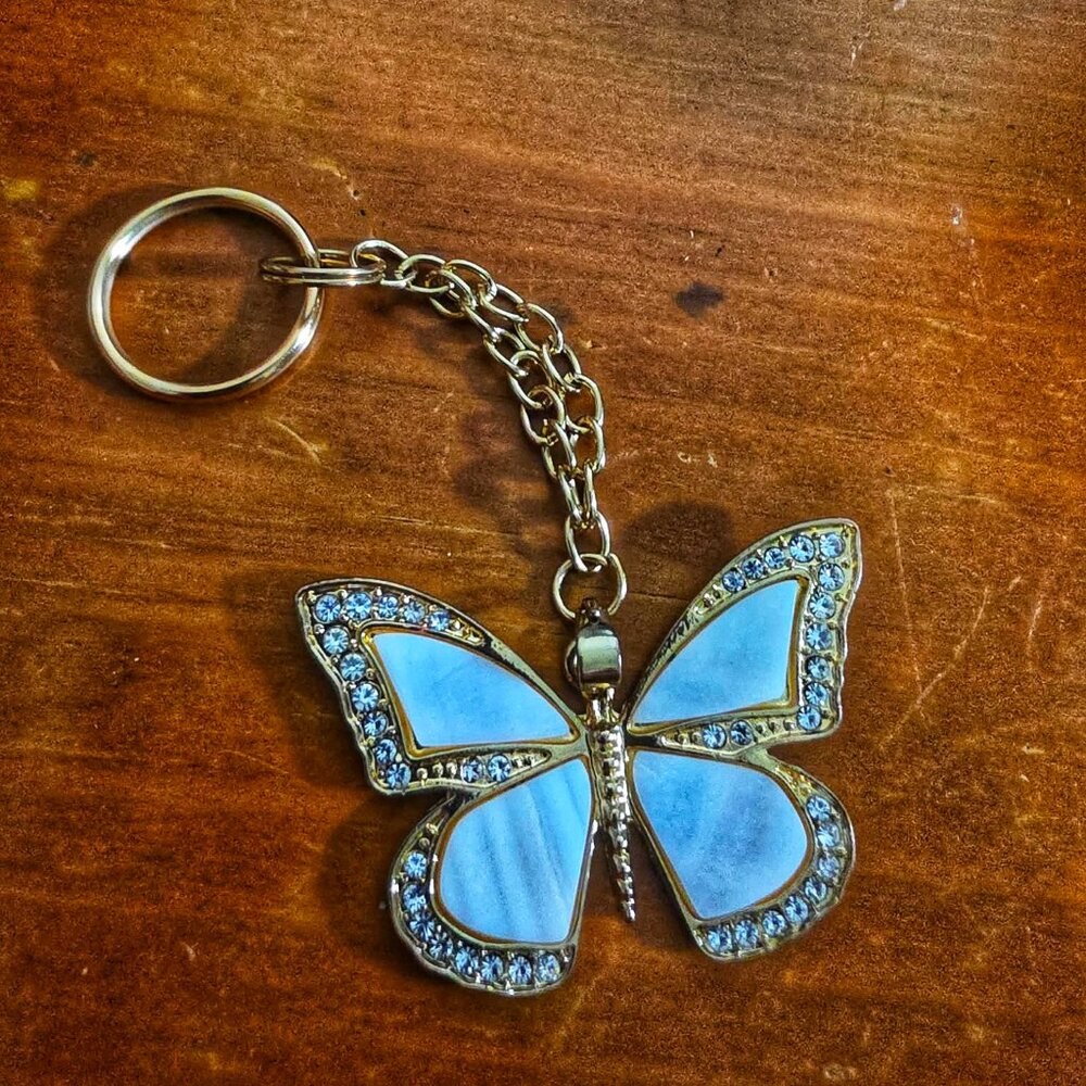 White Gold Butterfly Keychain | Rhinestone Charm Fashion Accessory